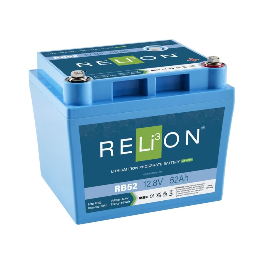 RELION RB52 12V 52Ah LiFePO4 Lithium-ion Battery | 3500~5000 Cycles | Built-in BMS | Waterproof (IP67 Rating)| 10 Year Warranty | Lightweight Small Size | Perfect for Trolling Motor, Kayak, RV etc.