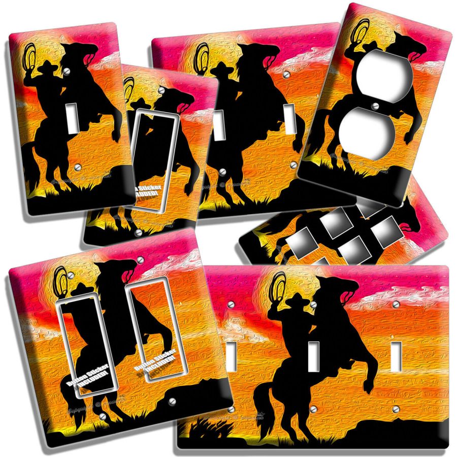 ROPING COWBOY HORSE ARIZONA SUNRISE LIGHT SWITCH PLATES OUTLET WESTERN ART DECOR