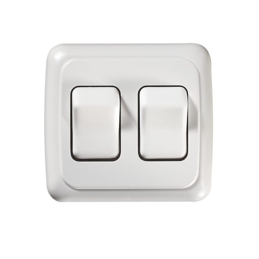 RV DESIGNER S533 Contoured Wall Switch, Includes Base and Bezel, On / Off, Double, White, DC Electrical