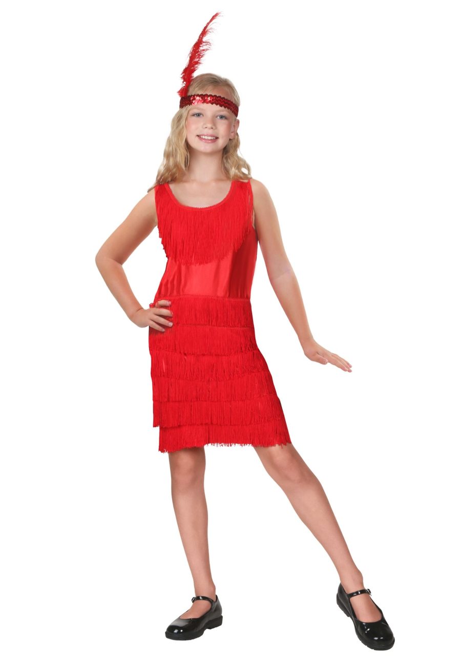 Red Fringe Flapper Costume For Child