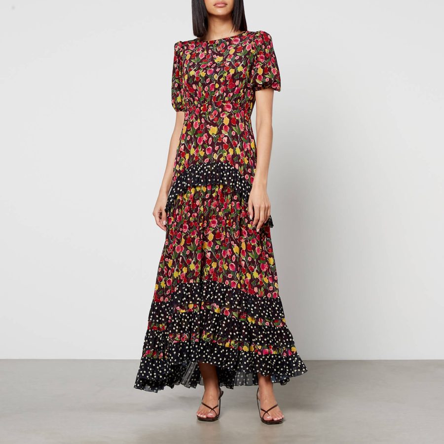 Rixo Shireen Floral-Print Silk-Chiffon Midi Dress - UK 14