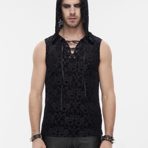 Rock Punk Men's Vest Sleeveless Loose Mesh Silk Hollow Waistcoat Costumes Top