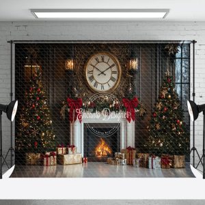 Round Clock White Fireplace Gift Box Xmas Backdrop - Aperturee