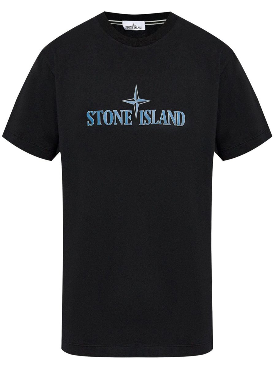 STONE ISLAND Compass Rubber Print Cotton T-Shirt Black