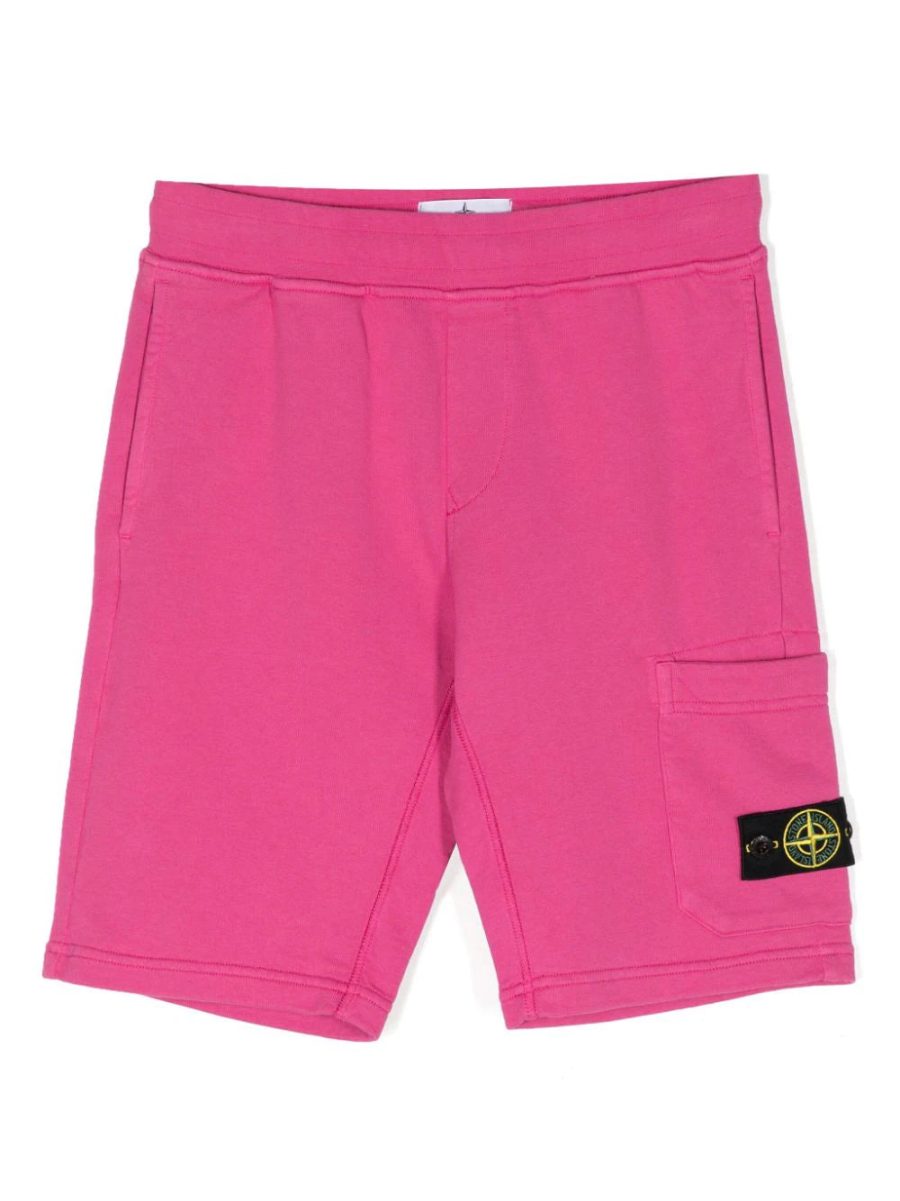 STONE ISLAND KIDS Logo Patch Compass Cotton Shorts Pink