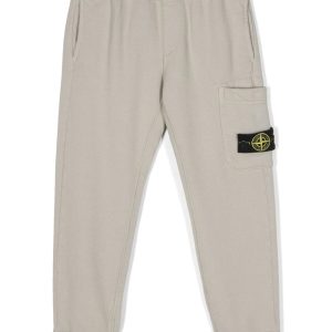 STONE ISLAND KIDS Logo Patch Compass Sweat Pants Taupe Grey