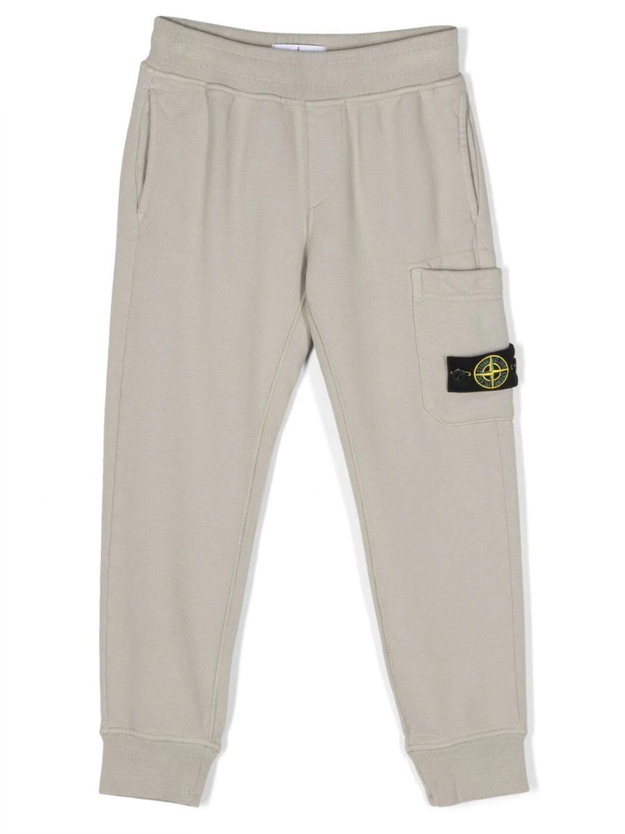 STONE ISLAND KIDS Logo Patch Compass Sweat Pants Taupe Grey