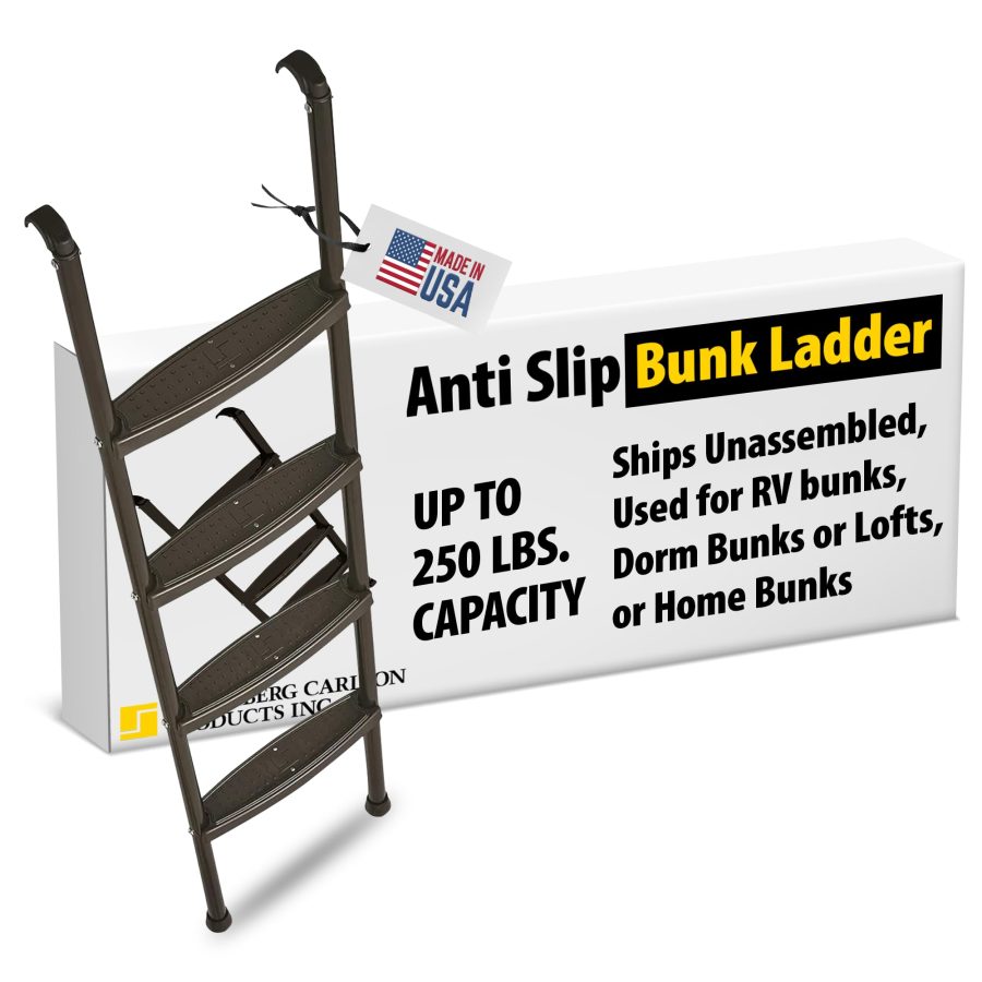 STROMBER LA-2021460B Interior Bunk Ladder, KD, RV Bunk Ladder, Bunk Bed Ladder with Injection Molded Treads, Hooks and Mounting Hardware Included, can be used as Dorm Loft Ladder - Black 60 INCH