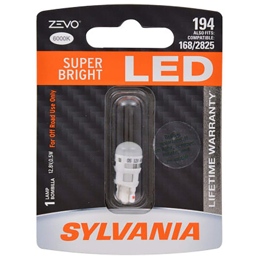 SYLVANIA 194LED.BP 194 T10 W5W ZEVO LED White Bulb - Bright LED Bulb, Ideal fo Interior Lighting - Map, Dome, Trunk, Cargo and License Plate (Contains 1 Bulb)