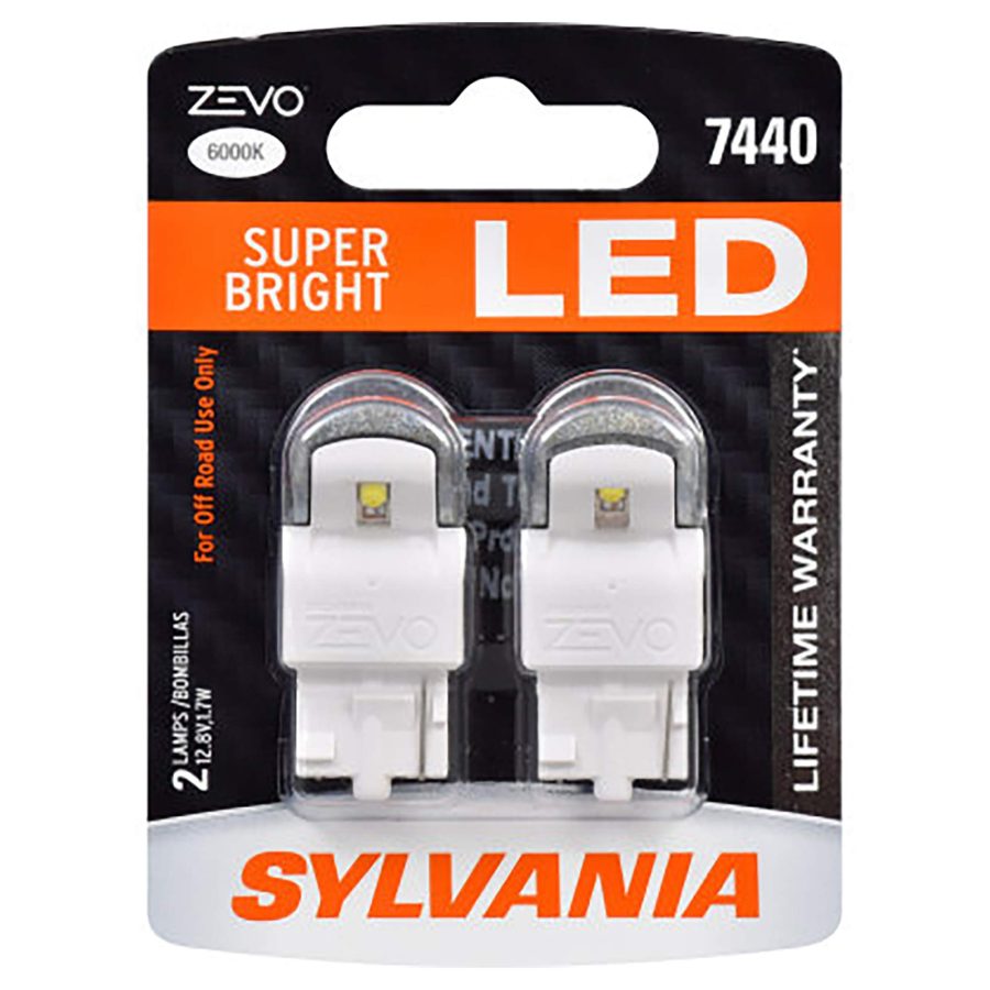 SYLVANIA 7440LED.BP2 7440 T20 ZEVO LED White Bulb - Bright LED Bulb, Ideal for Daytime Running Lights (DRL) and Back-Up/Reverse Lights (Contains 2 Bulbs)