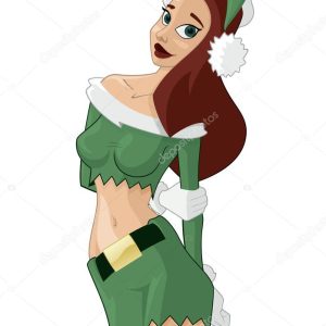 Sexy Santa's Helper Christmas Holiday Cartoon Vector Graphic Illustration