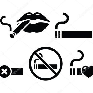 Sexy lips with ciagarette, no smoking vector icons set