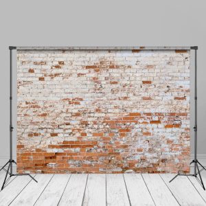 Shabby White Brushed Red Brick Wall Photo Backdrop - Aperturee