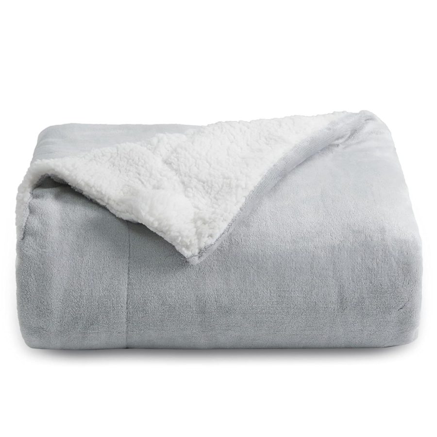 Sherpa Fleece Throw Blanket For Couch - Light Grey Thick Fuzzy Warm Soft Blanket