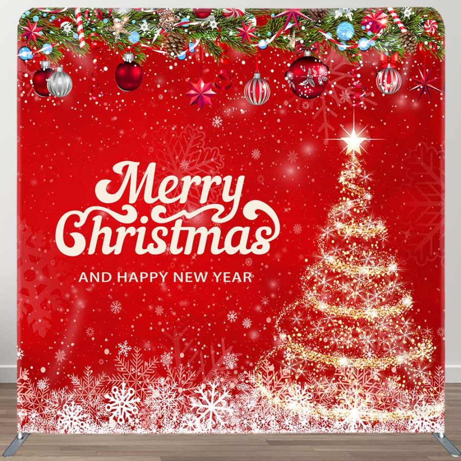 Snowy Red Xmass Happy New Year Tension Fabric Backdrop - Aperturee