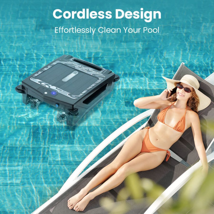 Solar Powered Automatic Robotic Pool Skimmer Cordless Pool Surface Cleaner