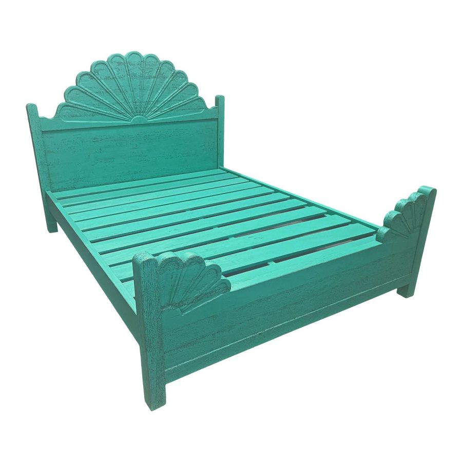 Southwestern Rustic Queen Size - Santa Fe Platform Bed - Turquoise