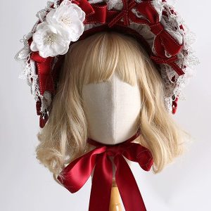 Sweet Lolita Hat Red Flowers Bows Lace Accessory Polyester Lolita Accessories