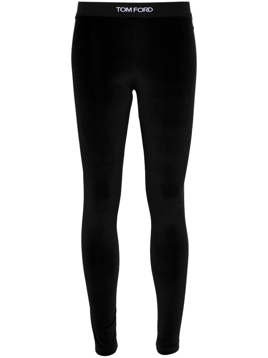 TOM FORD WOMEN Logo Waist Velvet Leggings Black/White