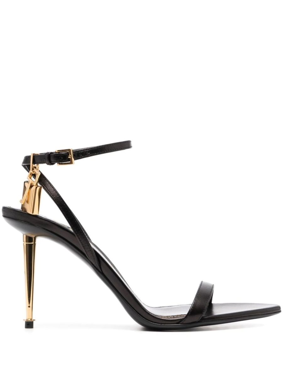 TOM FORD WOMEN Padlock 85mm Leather Sandals Black/Gold