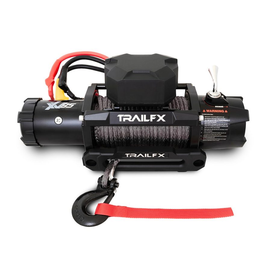 TRAILFX WXVS95B X95 WINCH SYNTHETIC ROPE WINCH, Vehicle Mounted; Vehicle Recovery Winch; 12 Volt Electric; 9500 Pound Line Pull Capacity; 94 Foot Synthetic Rope; Hawse Fairlead; Wired Remote; 3 Stage Planetary Gear Drive