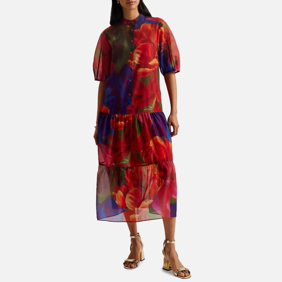 Ted Baker Miru Tropical Bloom Chiffon Midi Dress - UK 8