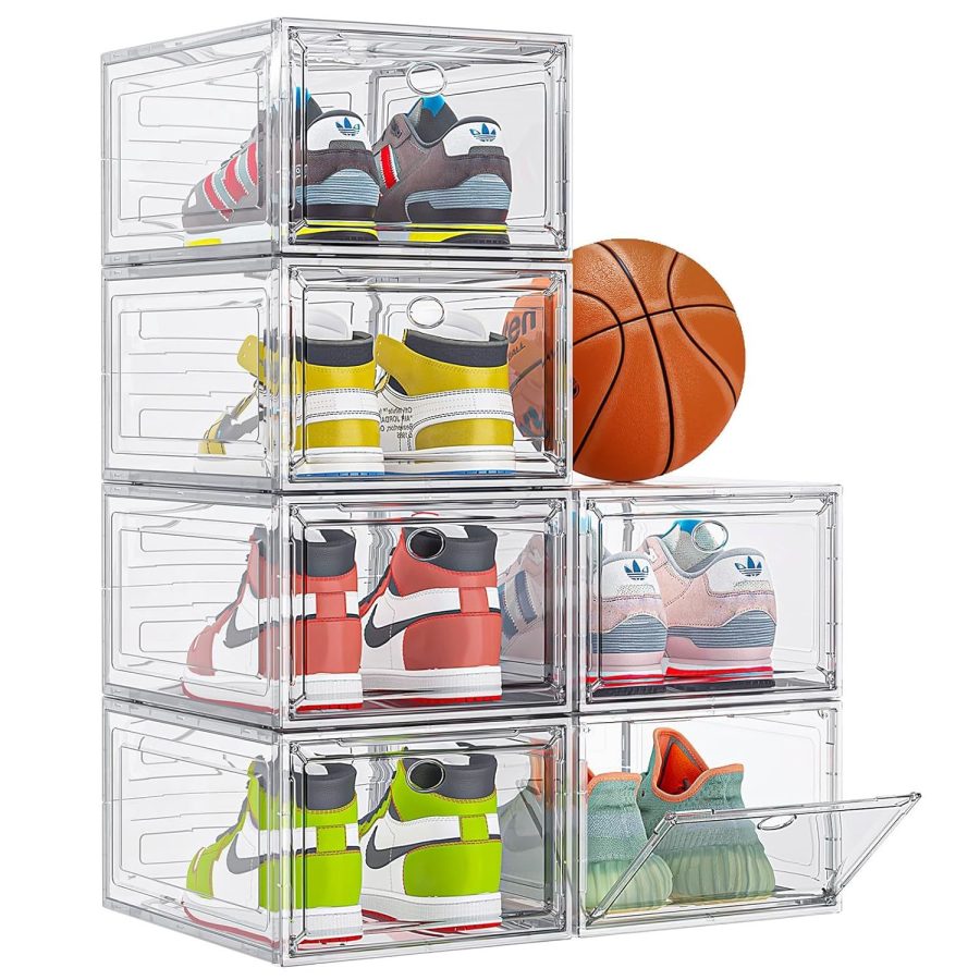 Thicken & Sturdyclear Shoe Storage Organizer With Magnetic Door, Stackable Boxes