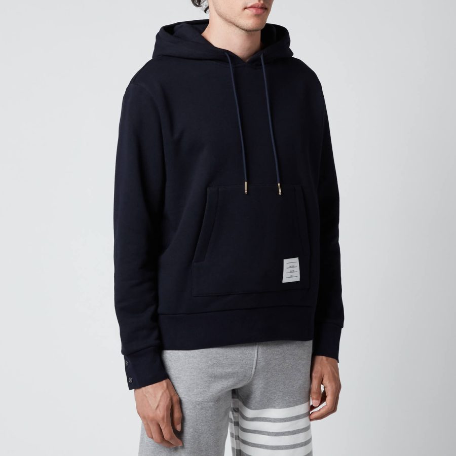 Thom Browne Men's Tricolour Stripe Classic Loopback Hoodie - Navy - 4/XL