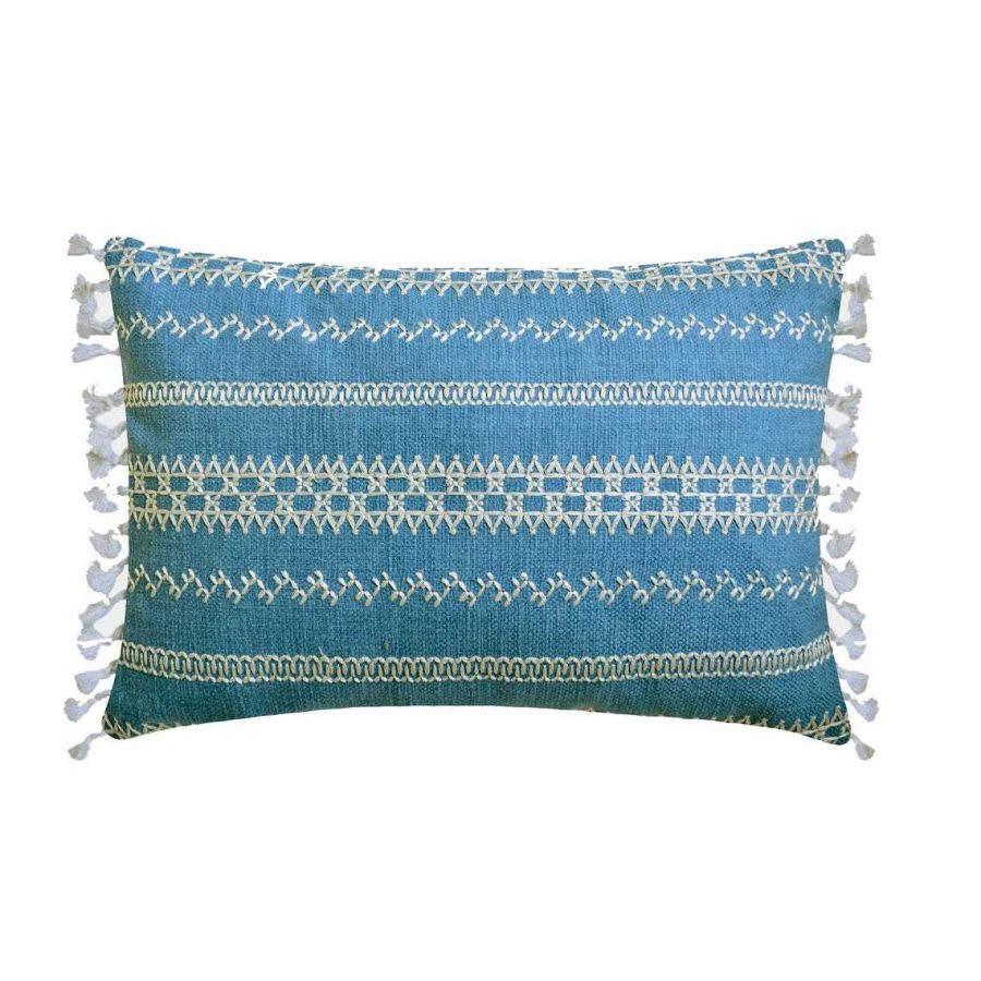 Threadwork - Blue Cotton Lumbar Pillow Cover