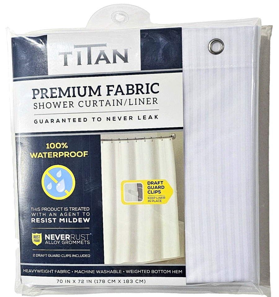 Titan Premium Fabric Shower Curtain / Liner Never Leak 70x72in White