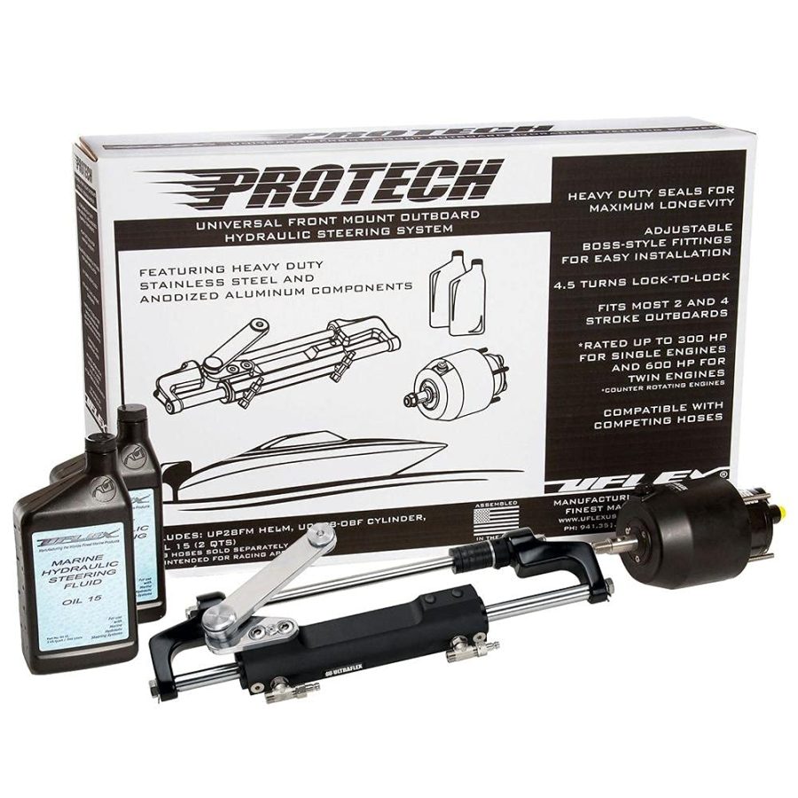 UFLEX PROTECH 1.1 Front Mount OB Hydraulic System - includes UP28 FM Helm, Oil & UC128-TS/1 Cylinder - No Hoses