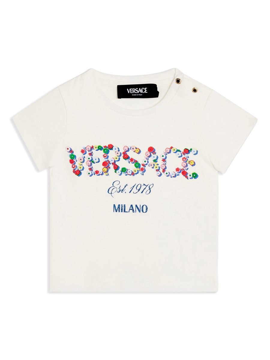 VERSACE BABY Girls Floral Logo Cotton T-shirt White/Multicolour