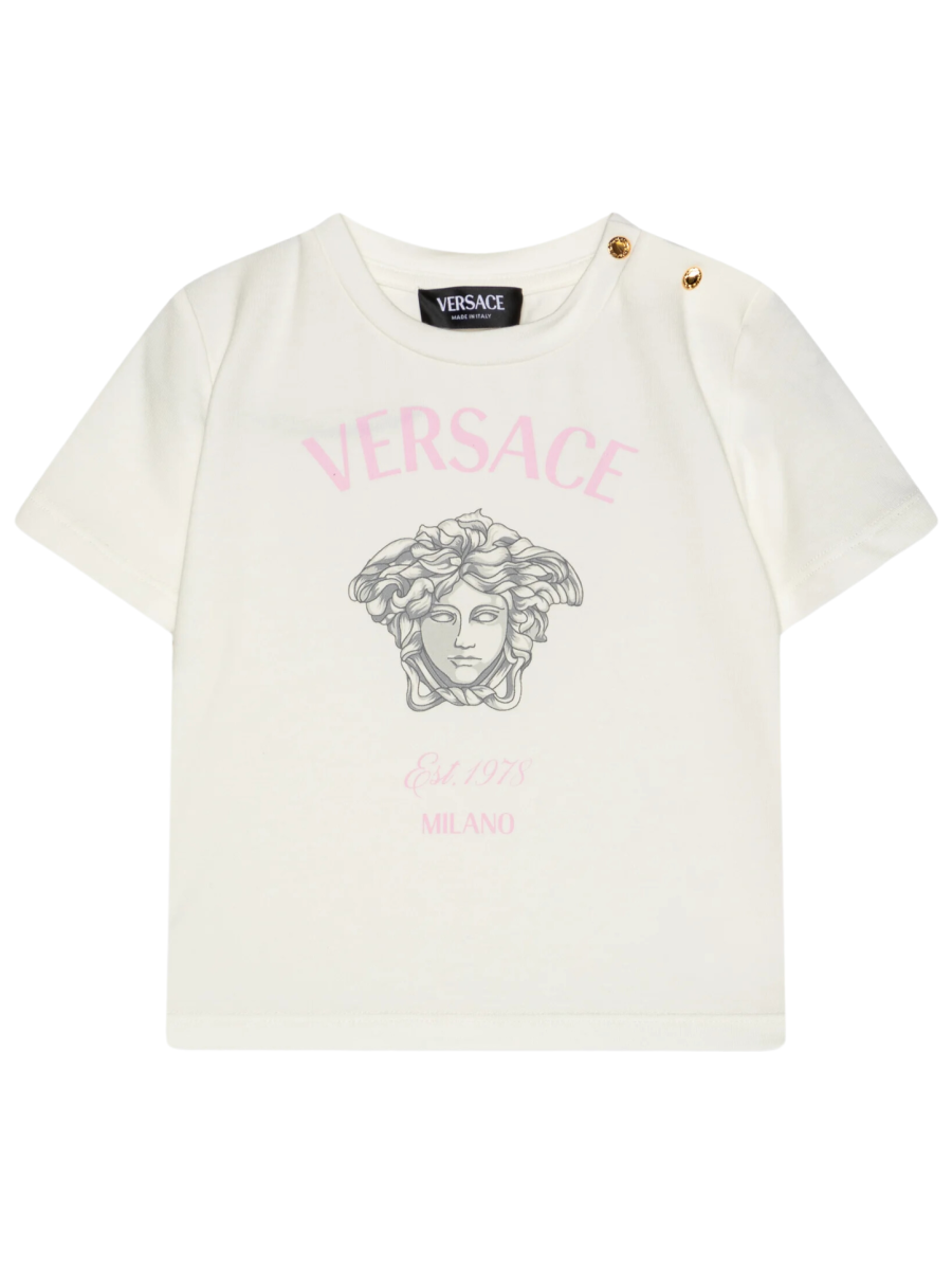 VERSACE BABY Girls Medusa Milano T-Shirt Pink White