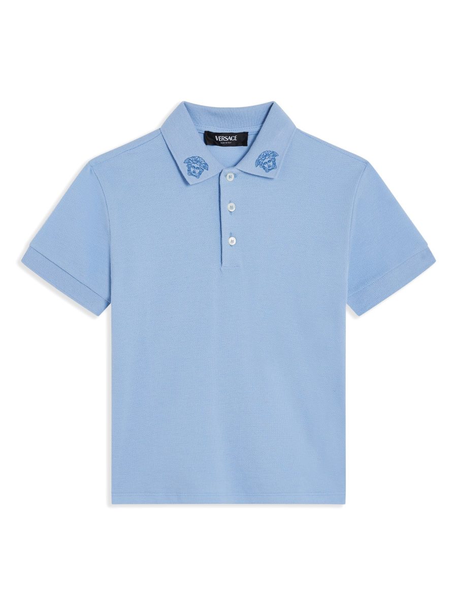 VERSACE KIDS Boys Small Medusa Heads Polo Shirt Light Blue