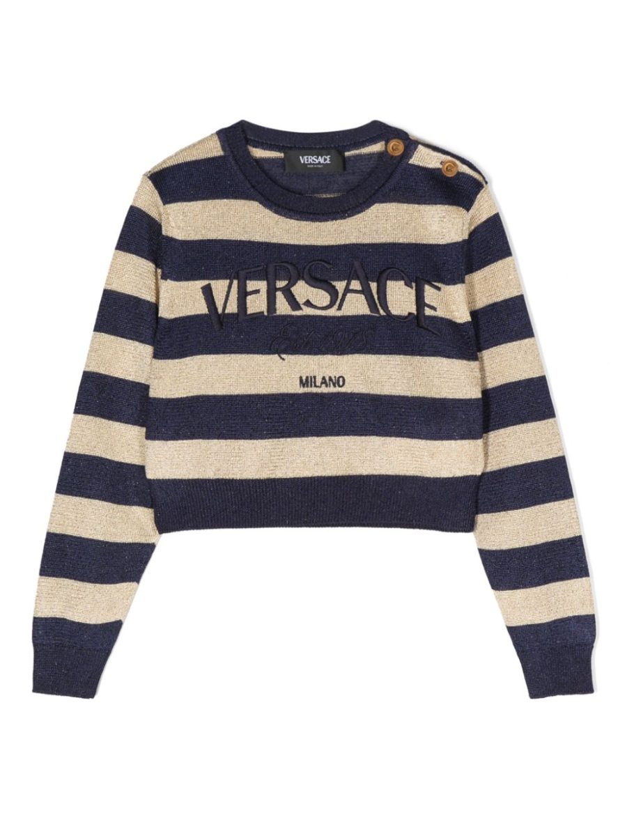 VERSACE KIDS Girls Nautical Stripe Sweatshirt Blue/Gold