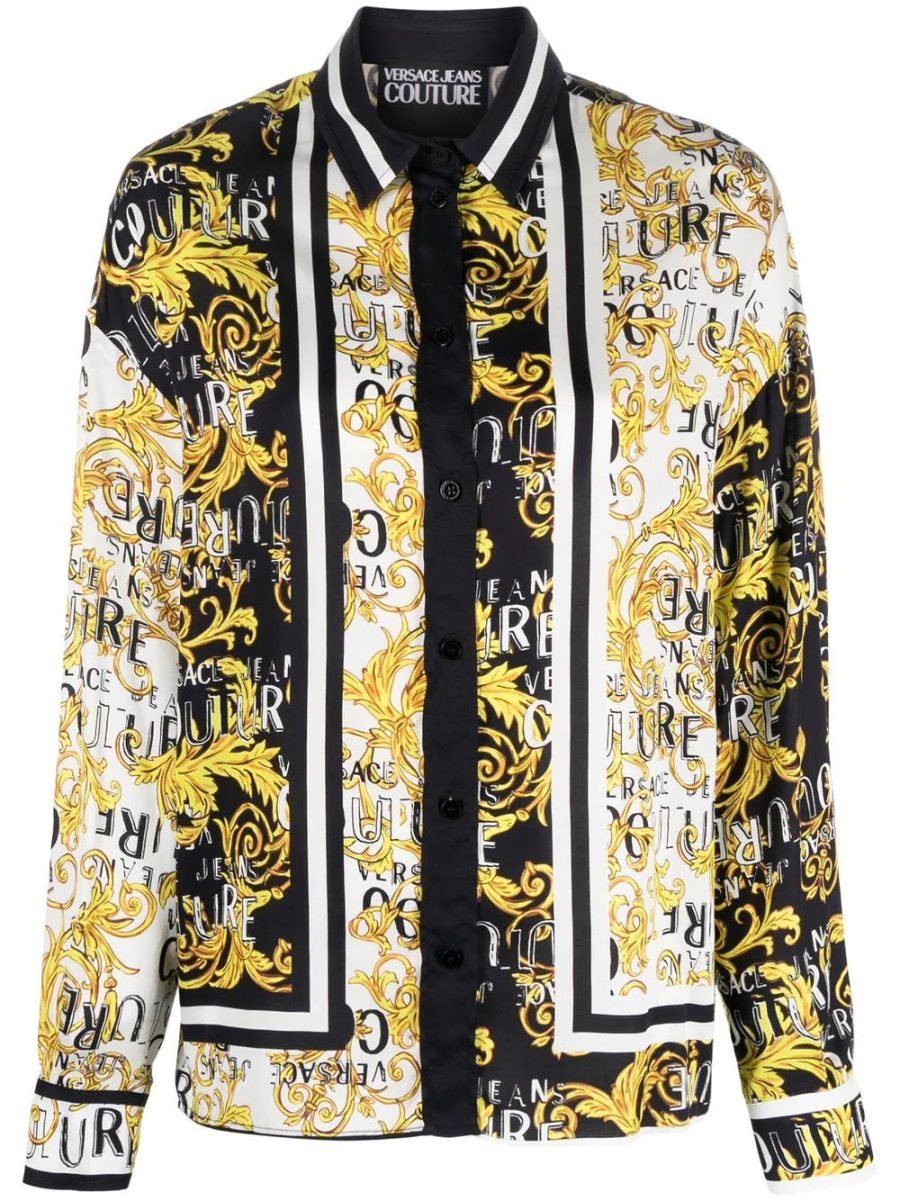 VERSACE WOMEN Baroque Print Blouse Black Gold White