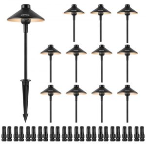 VEVOR 12 Pack Low Voltage Landscape Path Lights, 3W 210LM 12V-24VAC/DC Outdoor LED Pathway Lighting, 3000K Warm White Walkway Lights with Quick Connectors, IP66 Waterproof for Yard Garden Sidewalk