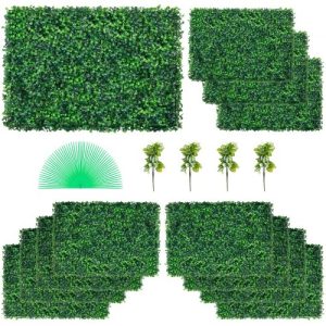 VEVOR 12PCS 24"x16" Grass Wall Panels for 32 SQ Feet, Boxwood Hedge Wall Panels, Artificial Grass Backdrop Wall 1.6", Privacy Hedge Screen UV Protected for Outdoor Indoor Garden Fence Backyard