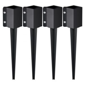 VEVOR Fence Post Anchor Ground Spike, 4 Pack 24 x 4 x 4 Inches Outer Diameter (Inner Diameter 3.5 x3.5 Inches), Metal Black Powder Coated Post Stake Ground, for Mailbox Deck Garden Railing