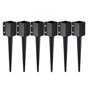 VEVOR Fence Post Anchor Ground Spike, 6 Pack 24 x 4 x 4 Inches Outer Diameter (Inner Diameter 3.5 x3.5 Inches), Metal Black Powder Coated Post Stake Ground, for Mailbox Deck Garden Railing