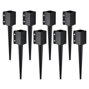 VEVOR Fence Post Anchor Ground Spike, 8 Pack 24 x 4 x 4 Inches Outer Diameter (Inner Diameter 3.5 x3.5 Inches), Metal Black Powder Coated Post Stake Ground, for Mailbox Deck Garden Railing