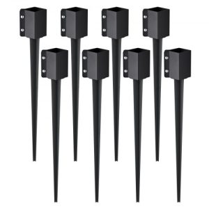 VEVOR Fence Post Anchor Ground Spike, 8 Pack 36 x 4 x 4 Inches Outer Diameter (Inner Diameter 3.5 x3.5 Inches), Metal Black Powder Coated Post Stake Ground, for Mailbox Deck Garden Railing