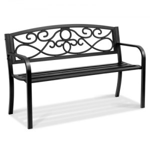 VEVOR Outdoor Bench, 50 inches Metal Garden Bench for Outdoors, 550 lbs Load Capacity Bench, Outdoor Garden Park Bench with Backrest and Armrests, Patio Bench for Garden, Park, Yard, Front Porch