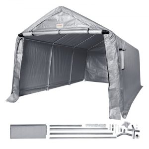 VEVOR Outdoor Portable Storage Shelter Shed, 10x15x8ft Heavy Duty Instant Garage Tent Canopy Carport with Roll-up Zipper Door and Ventilated Windows For Cars, Motorcycle, Bike, Garden Tools