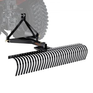 VEVOR Pull-Behind Thatch Remover, 60" Width, Equipped with 32 Durable Steel Prongs, Tractor-Compatible 3-Point Hitch Garden Rake, Ideal for Soil Preparation and Grass Maintenance