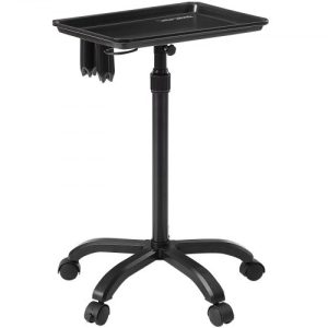 VEVOR Salon Tray Cart, 30"-43" Height Adjustable Rolling Salon Tray, Cold-rolled Plate Tattoo Tray with 5 Wheels (2 Lockable) for SPA Barbershop Clinic, Black