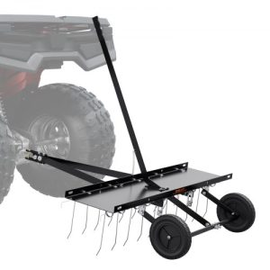 VEVOR Tow Behind Dethatcher, 40-inch Tow Dethatcher with 20 Spring Steel Tines, Lawn Dethatcher Rake for ATV or Mower, Tow Behind Lawn Rake with Lift Handle for Garden Farm Grass