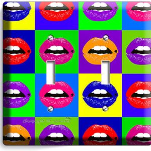 VIVD LIPS POP ART DOUBLE LIGHT SWITCH COVER COLLEGE TEEN DORM ROOM OFFICE DECOR