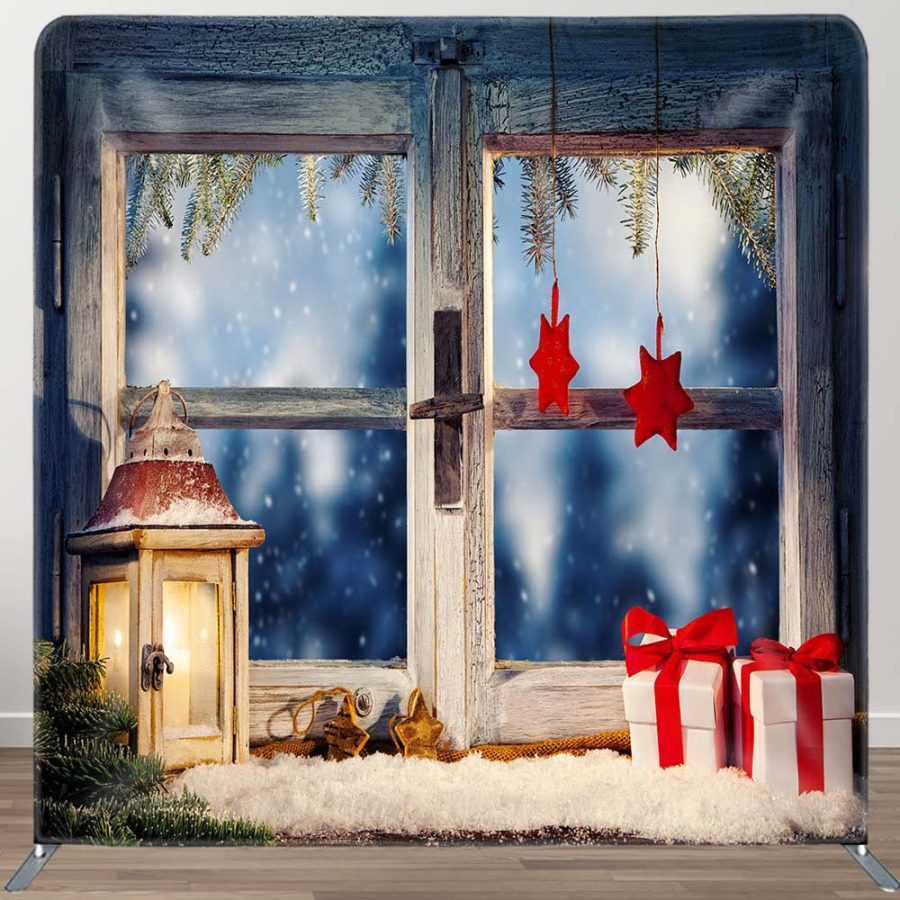 Village Window Gifts Christmas Tension Fabric Backdrop - Aperturee