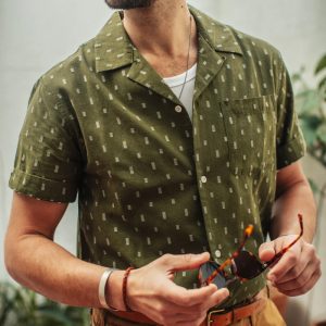 Vintage Army Green Club Cuban Collar Shirt